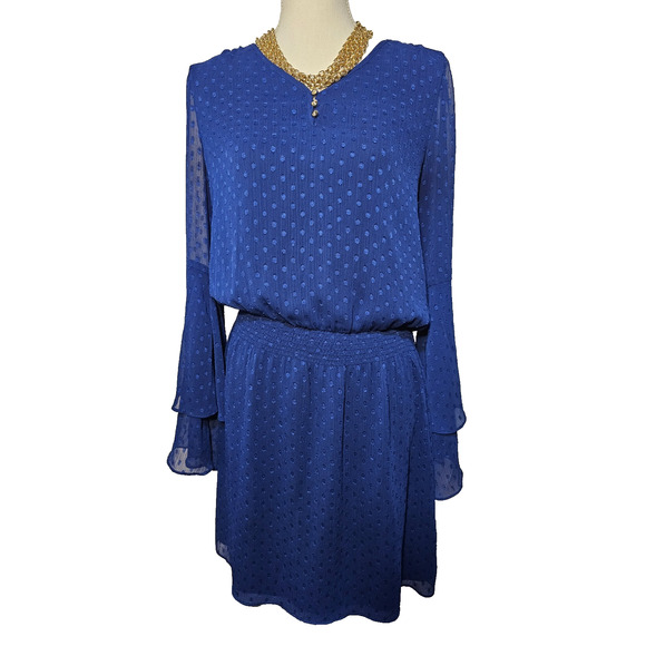 White House Black Market Womens Blue 10 Dress Layered Printed Flirty Sheer - Picture 1 of 7